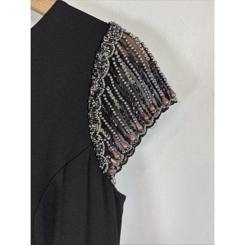 Aidan Mattox Beaded Maxi Dress Size 8 Black Backless Formal Evening Wear Wedding - Picture 4 of 16